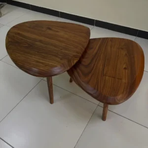 Monsoon Beechridge two-piece wooden nesting coffee table set with rounded brown tops