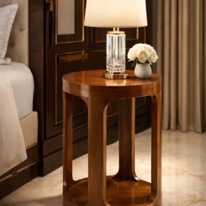 Bellcrest round wooden side table 30 cm diameter in brown