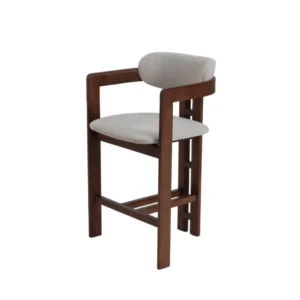 Berkshire wooden bar stool with cream upholstered seat and backrest