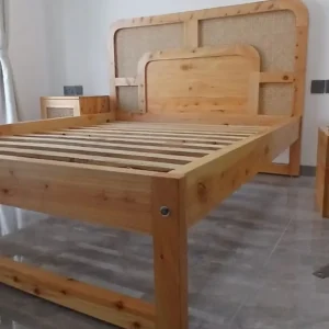 Monsoon Bluevale 5×6 wooden bed with layered woven-panel headboard