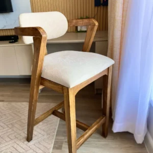 Branton wooden bar stool with cream padded seat and backrest