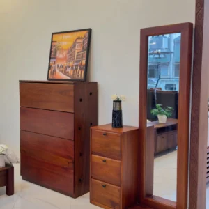 Mninga wood Briarbury dressing table with tall mirror and matching shoe rack