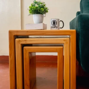 Byron brown wooden side table set of three nested beside sofa