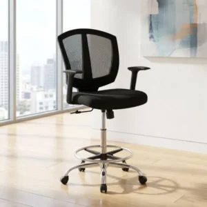 Monsoon Elmsford black mesh high counter office chair with footrest