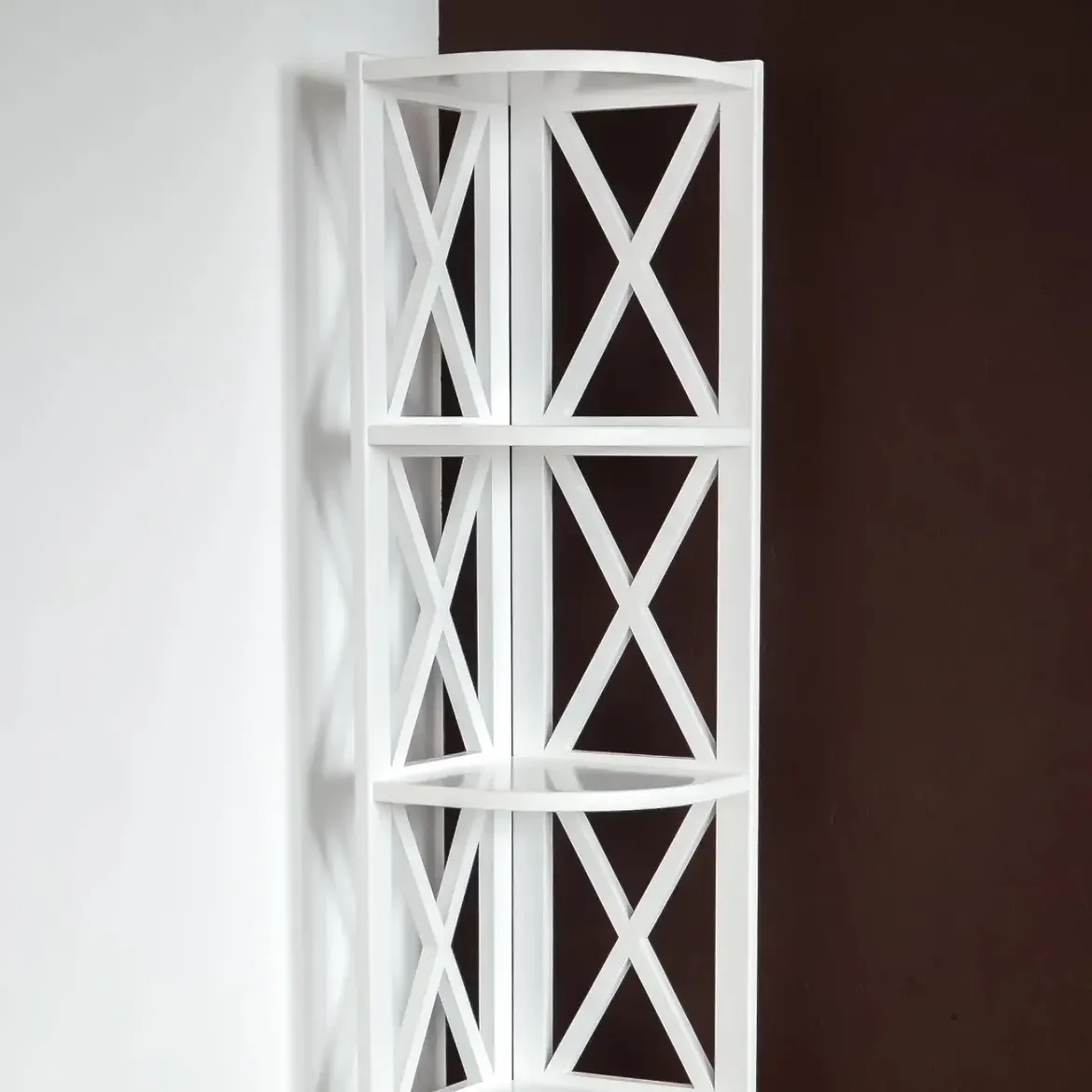 Monsoon Heatherdale Corner Bookshelf, White X-Frame Kenya - Image 2