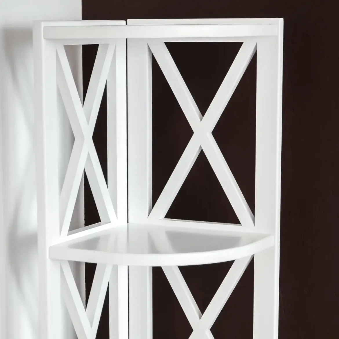 Monsoon Heatherdale Corner Bookshelf, White X-Frame Kenya - Image 3