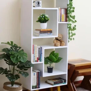 Monsoon Lakehaven white open bookshelf with asymmetric shelves