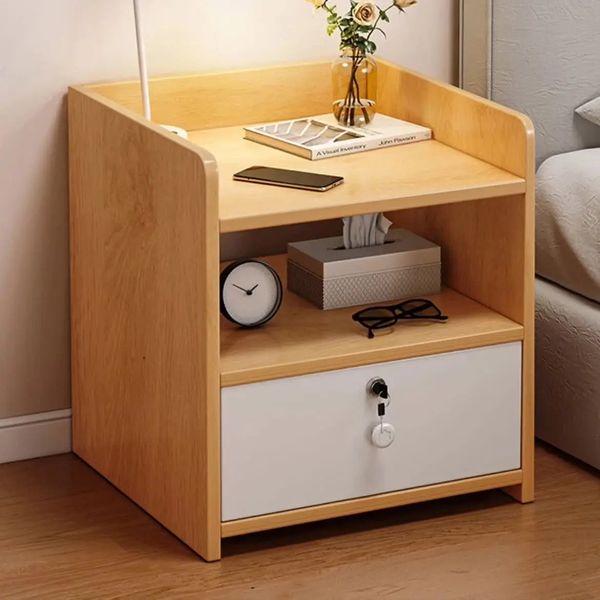 Monsoon Meadowhaven White Lockable Bedside Table Kenya - Image 3