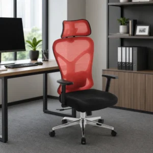 Monsoon Redford red and black ergonomic mesh office chair with headrest