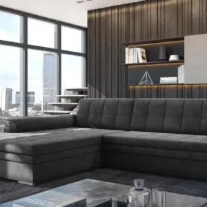 SANGITA 3 dark grey stitched left corner sofa with chaise