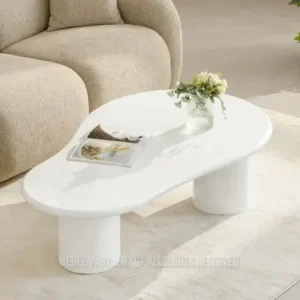 ARIX glossy white sculptural coffee table with rounded top