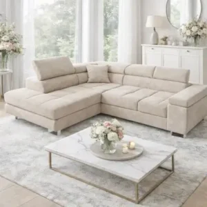 AZARIA beige left corner sofa with adjustable headrests