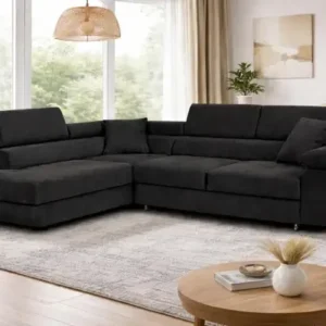 Black Azaria left-hand sectional with adjustable headrests