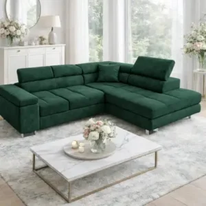 Green Azaria right-hand sectional with adjustable headrests