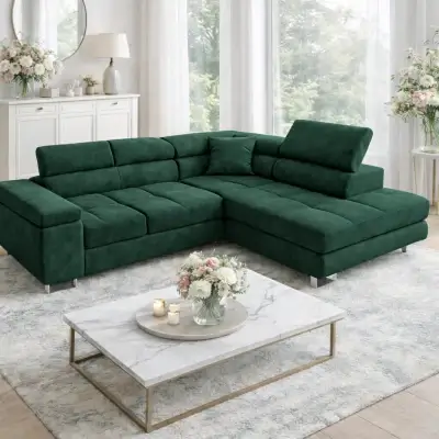 Green Azaria right-hand sectional with adjustable headrests
