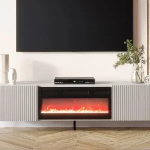 181cm beige fluted TV stand with electric fireplace