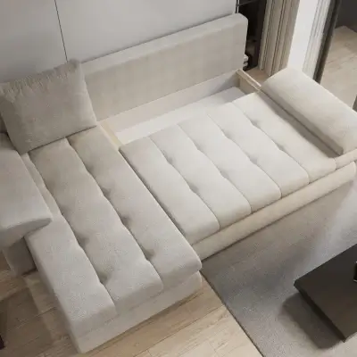 BIBIANA 1 Cream Stitched Right Corner Sofa Bed Kenya - Image 3