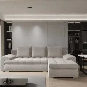 BIBIANA 1 cream stitched right corner sofa with three back cushions