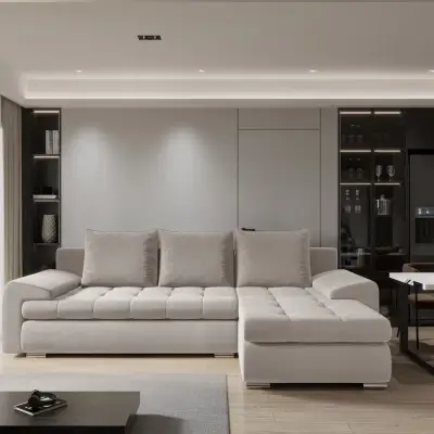 BIBIANA 1 cream stitched right corner sofa with three back cushions