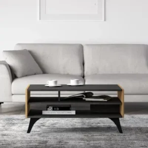 Black and wood décor coffee table with open shelf and metal legs
