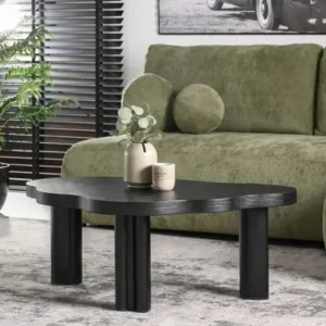 Black sculptural coffee table with asymmetric rounded top