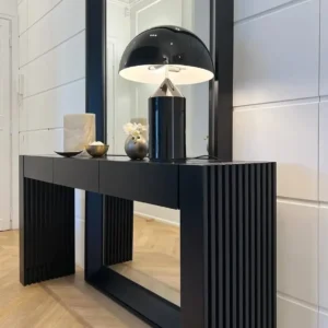 Black ribbed console table set with rectangular mirror in Kenya