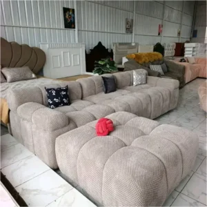 Light neutral bubble fabric L-shape sofa with segmented upholstery Kenya