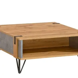 CONOVER Wotan oak and concrete-look square coffee table with shelf