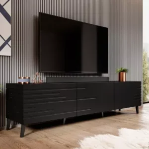 CORONEL 186cm matte black TV cabinet with milled fronts