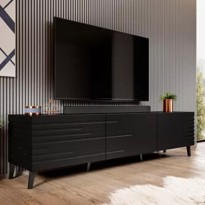 CORONEL 186cm matte black TV cabinet with milled fronts