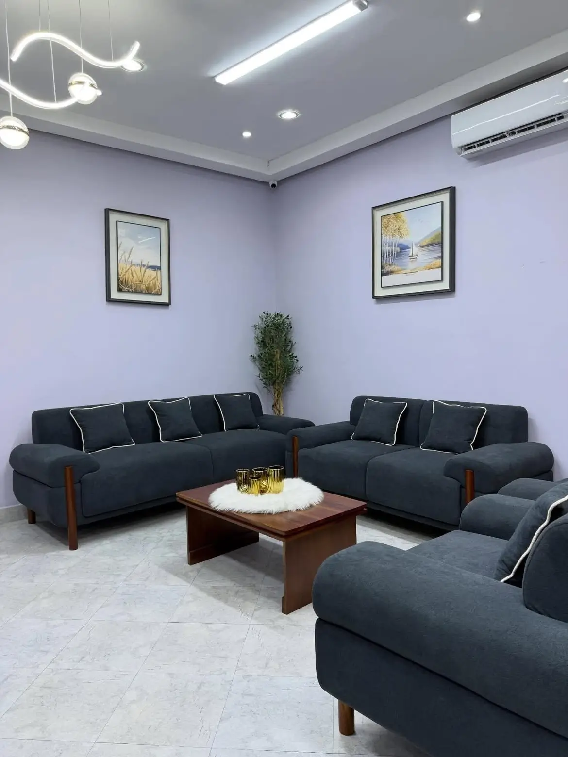 Dark Charcoal Rounded-Arm Wood-Accent Sofa Kenya - Image 2