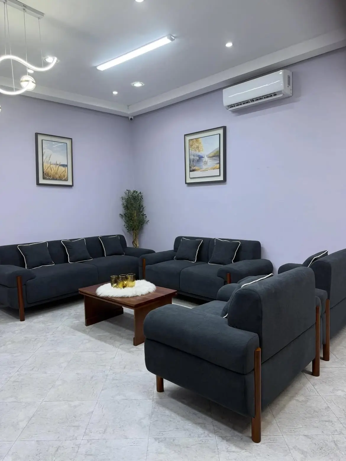 Dark Charcoal Rounded-Arm Wood-Accent Sofa Kenya - Image 3