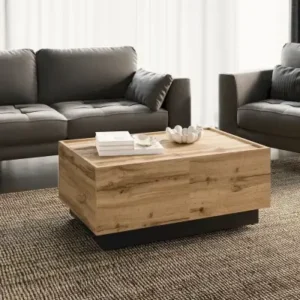 DENALI brown rectangular storage coffee table with black base