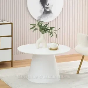 Donis white round veneer coffee table with pedestal base