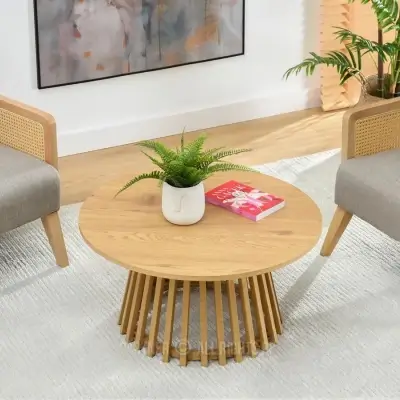 Esli Oak-Look Round Coffee Table Kenya - Image 3