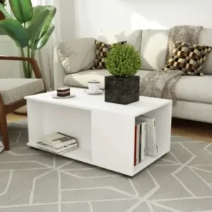 : FERELIS white rectangular coffee table with open storage