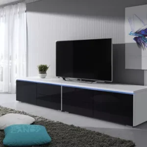 FERNS D 11 black and white TV cabinet with blue LED lighting