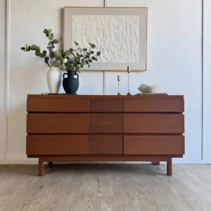5ft mahogany console table with nine visible drawer fronts