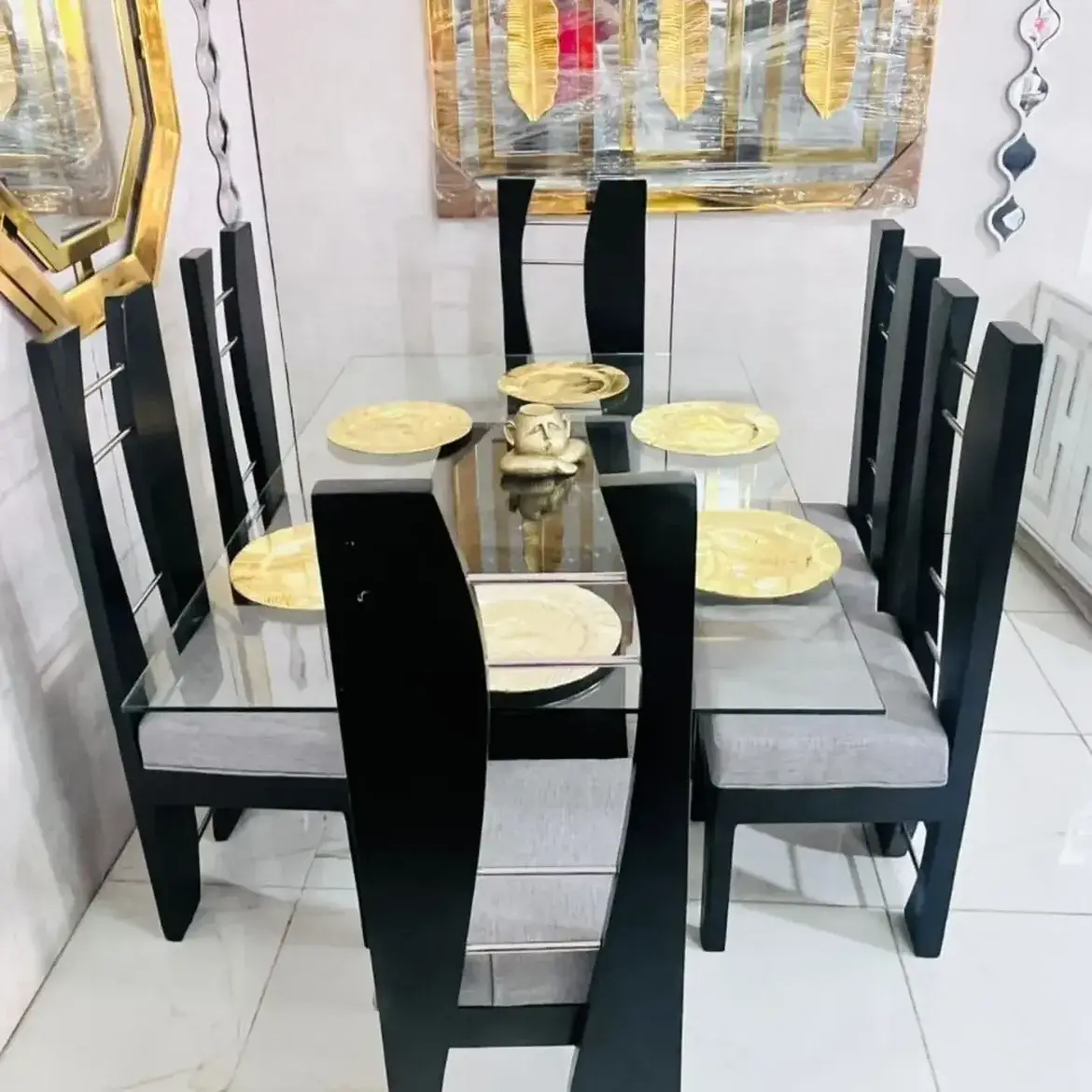 6 Seater Glass Dining Set with High-Back Chairs Kenya - Image 2