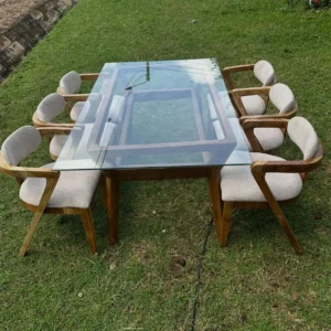 6 seater glass-top dining set with upholstered armchairs in Kenya