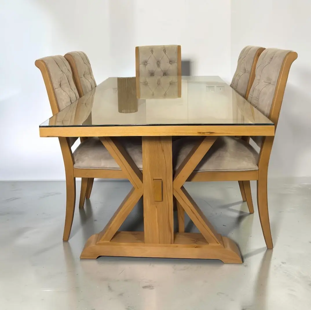 6 Seater Glass-Top Tufted Dining Set Kenya - Image 2