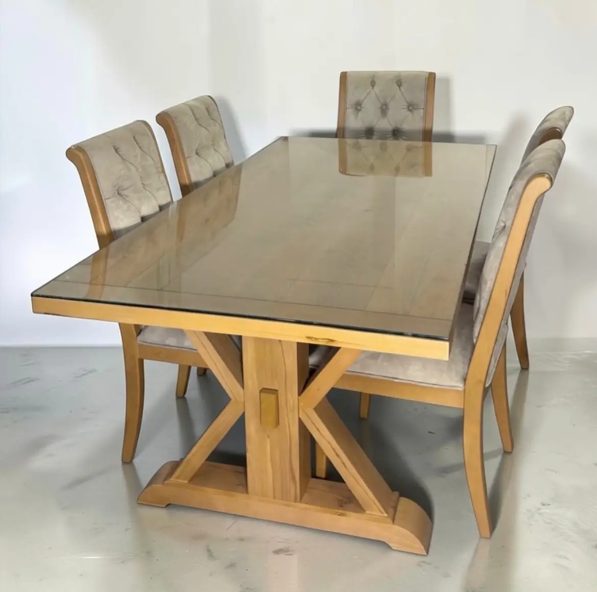 6 seater glass dining set with tufted upholstered chairs in Kenya
