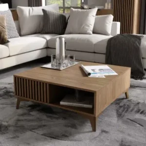 ISADORA square Artisan oak-look coffee table with drawer and shelf
