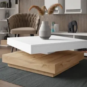 Gregorío rotating coffee table in white and wood-look brown
