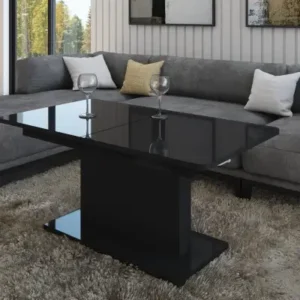 LELAND glossy black extendable height-adjustable coffee table