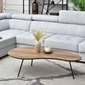 LEONID walnut décor coffee table with black metal legs Kenya
