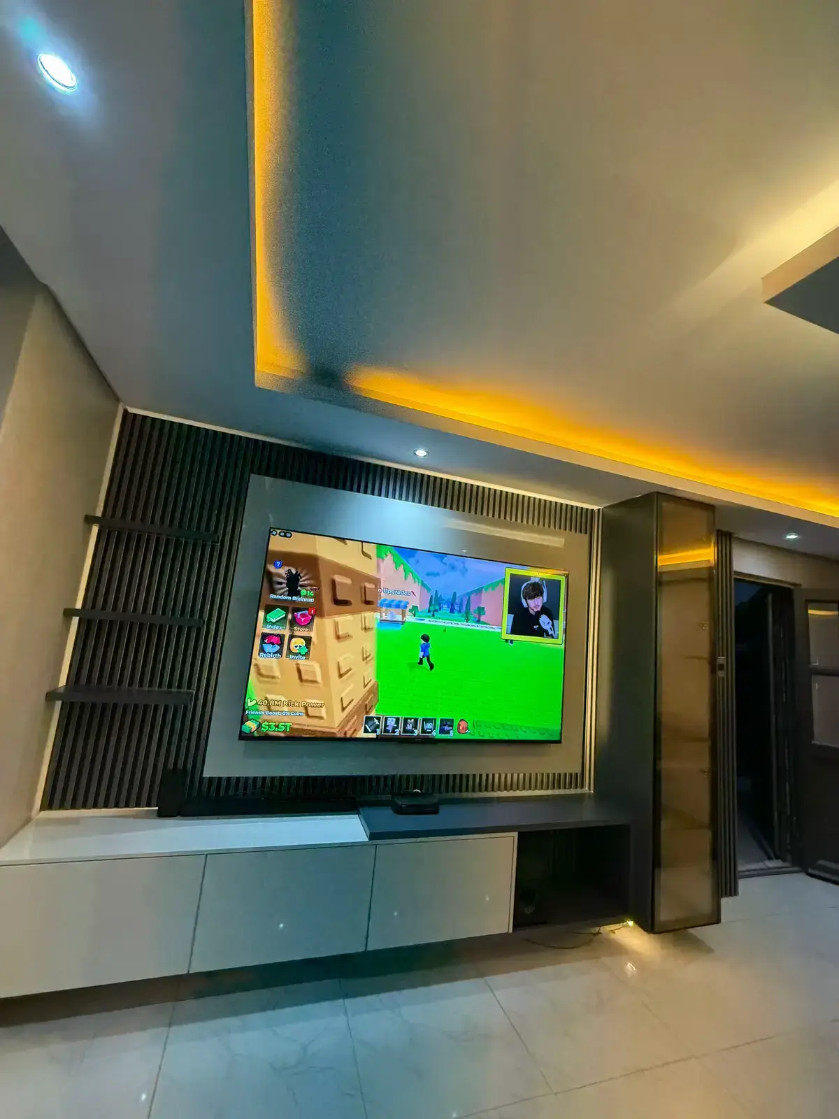 Light Floating Console Slat TV Wall with LED Kenya - Image 2