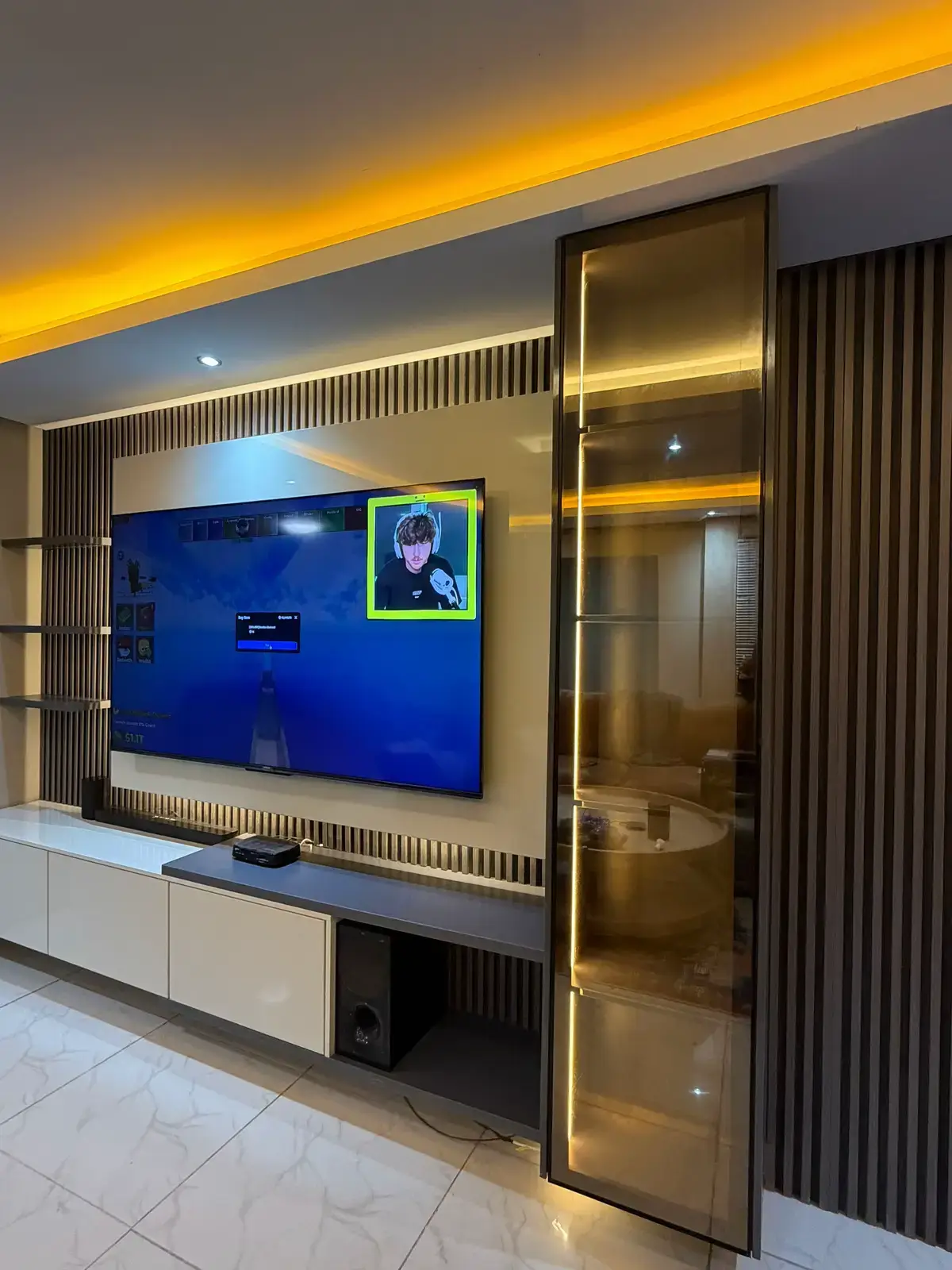 Light Floating Console Slat TV Wall with LED Kenya - Image 3