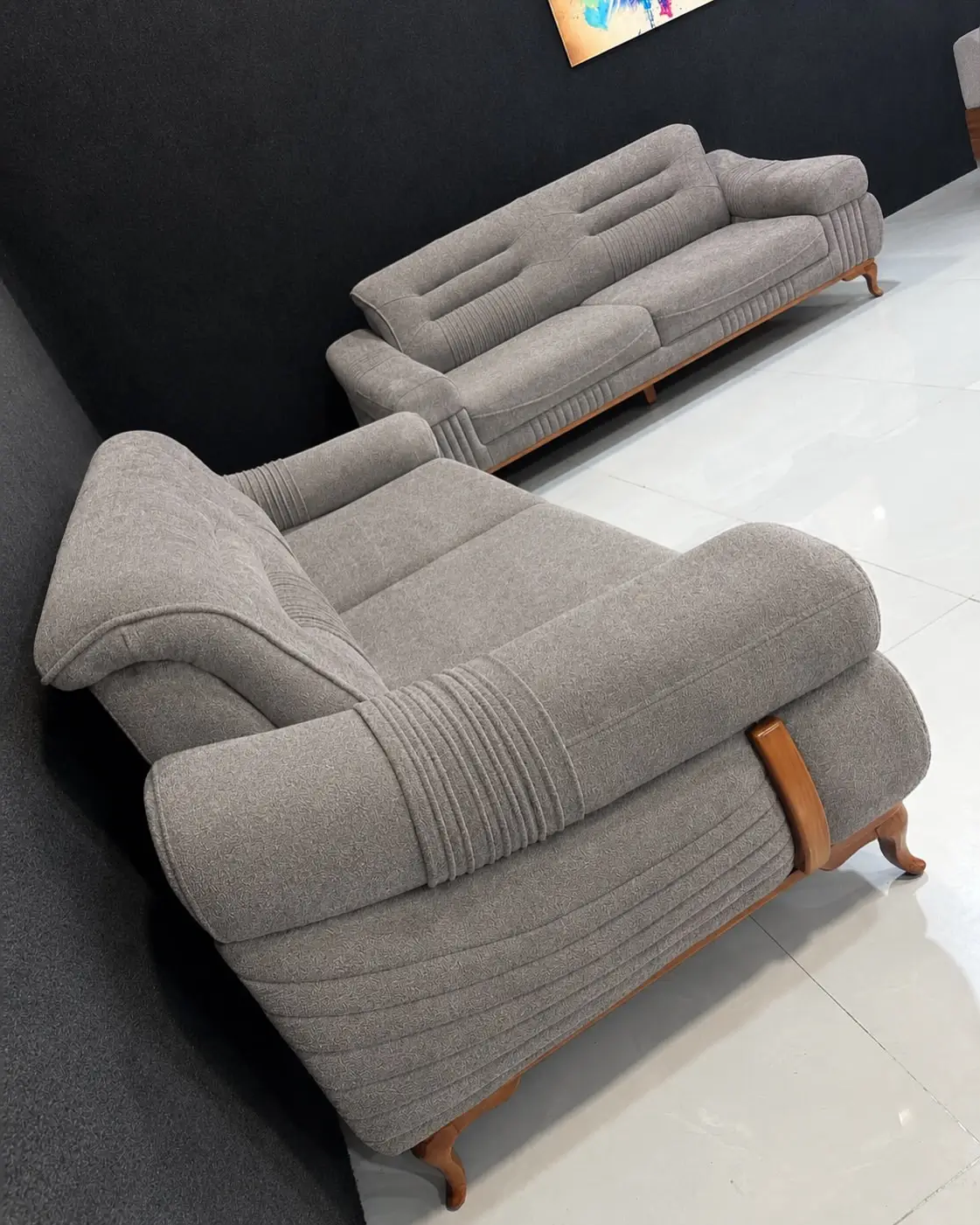 Light Grey Ribbed 5 Seater Sofa Kenya - Image 3