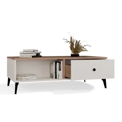 LYKKA cashmere and oak-look storage coffee table with black metal legs